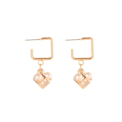 Pearl Cube Crystal Zircon Earrings