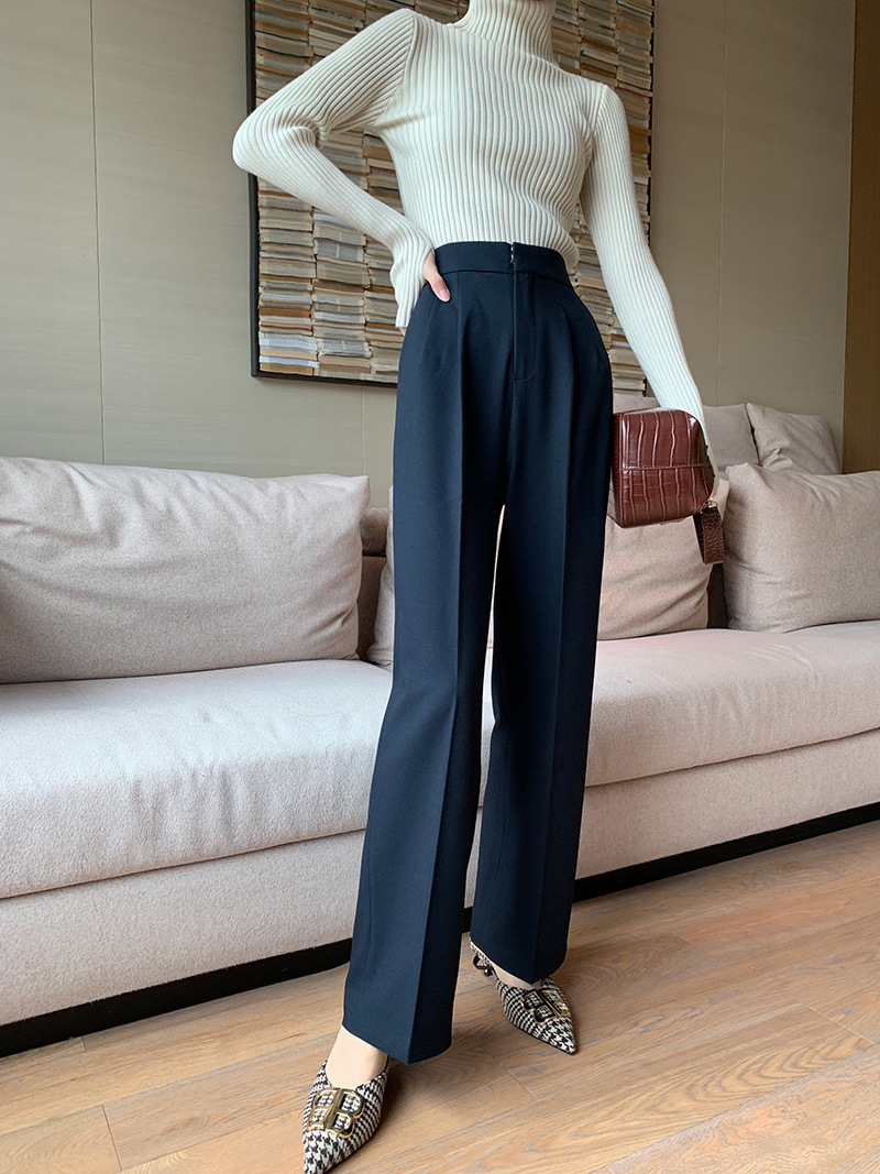 High-waisted Wide-leg Trousers With Smoke Tube, Loose, Straight-leg Drape And Thin, Casual Suit Pants Women