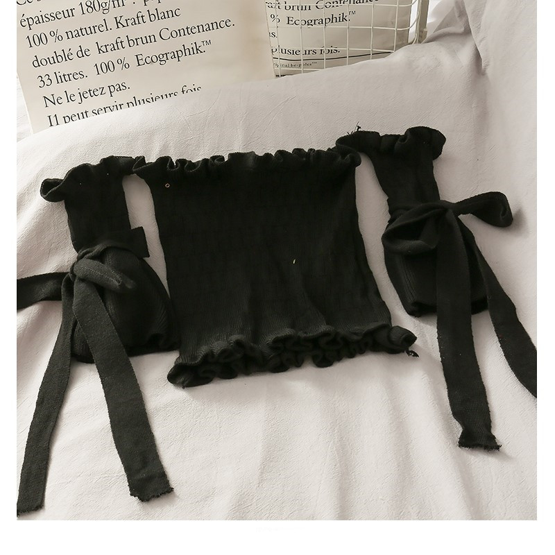 Bow Tie Short Shoulder Crop Top Navel Knit T-shirt