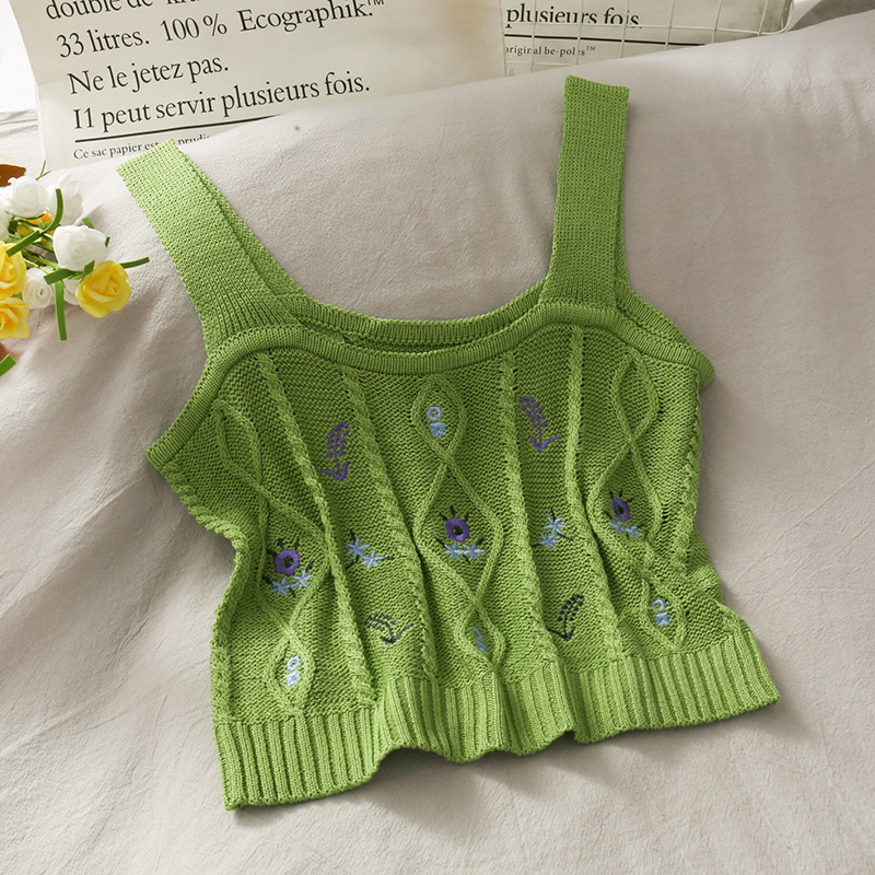 Title 3, Cropped Embroidered Knitted Camisole