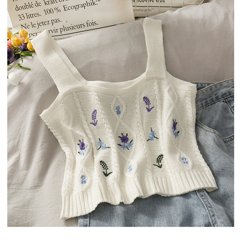 Title 2, Cropped Embroidered Knitted Camisole