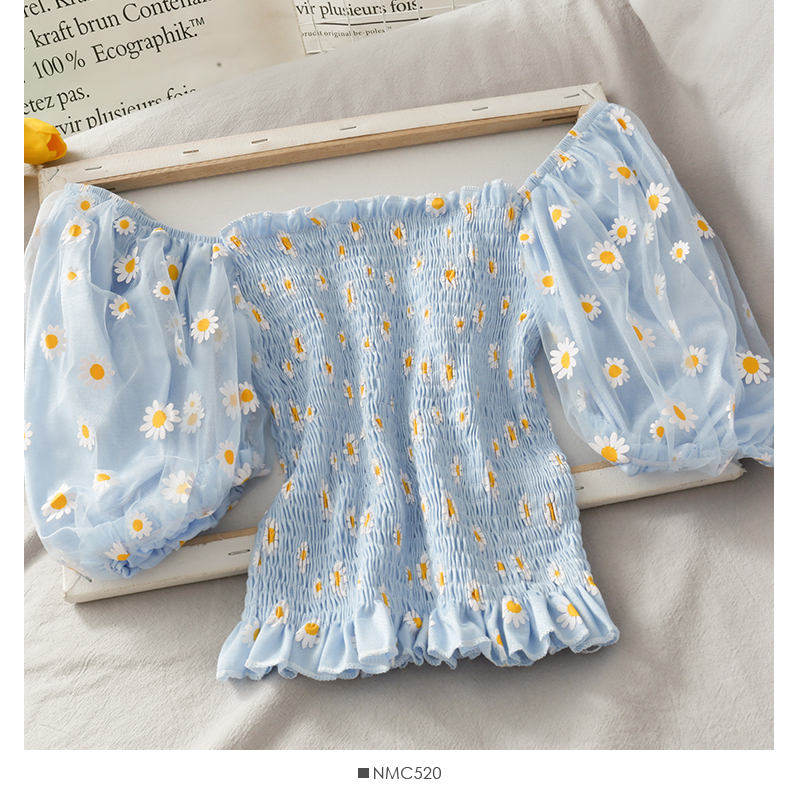 Mesh Stitching Pleated Top