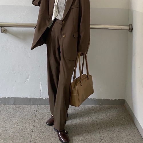21 Spring Retro Boyfriend Style Loose Suit Jacket   High Waist Thin And Mopping Wide Leg Pants Pants Suit