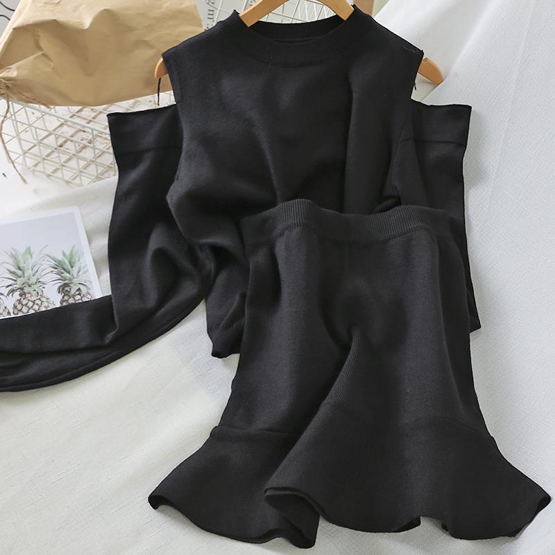 Knitted Off-Shoulder Top Mermaid Skirt Women's Clothing