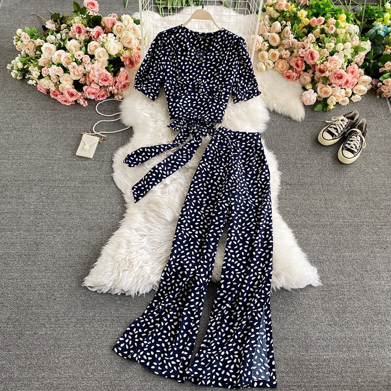 Two-piece Women's High-waisted Wide-leg Pants Split Trousers