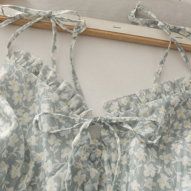 French Careful Machine Short Cropped Navel Print Chiffon Camisole