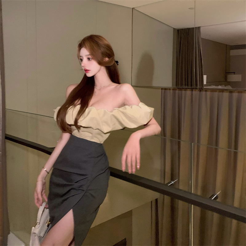 Shirt Women'S Summer Design Sense Niche Flower Bud Shirt One Word Collar Short