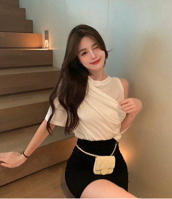 Irregular Strapless T-Shirt Women's Summer Thin Style New Loose