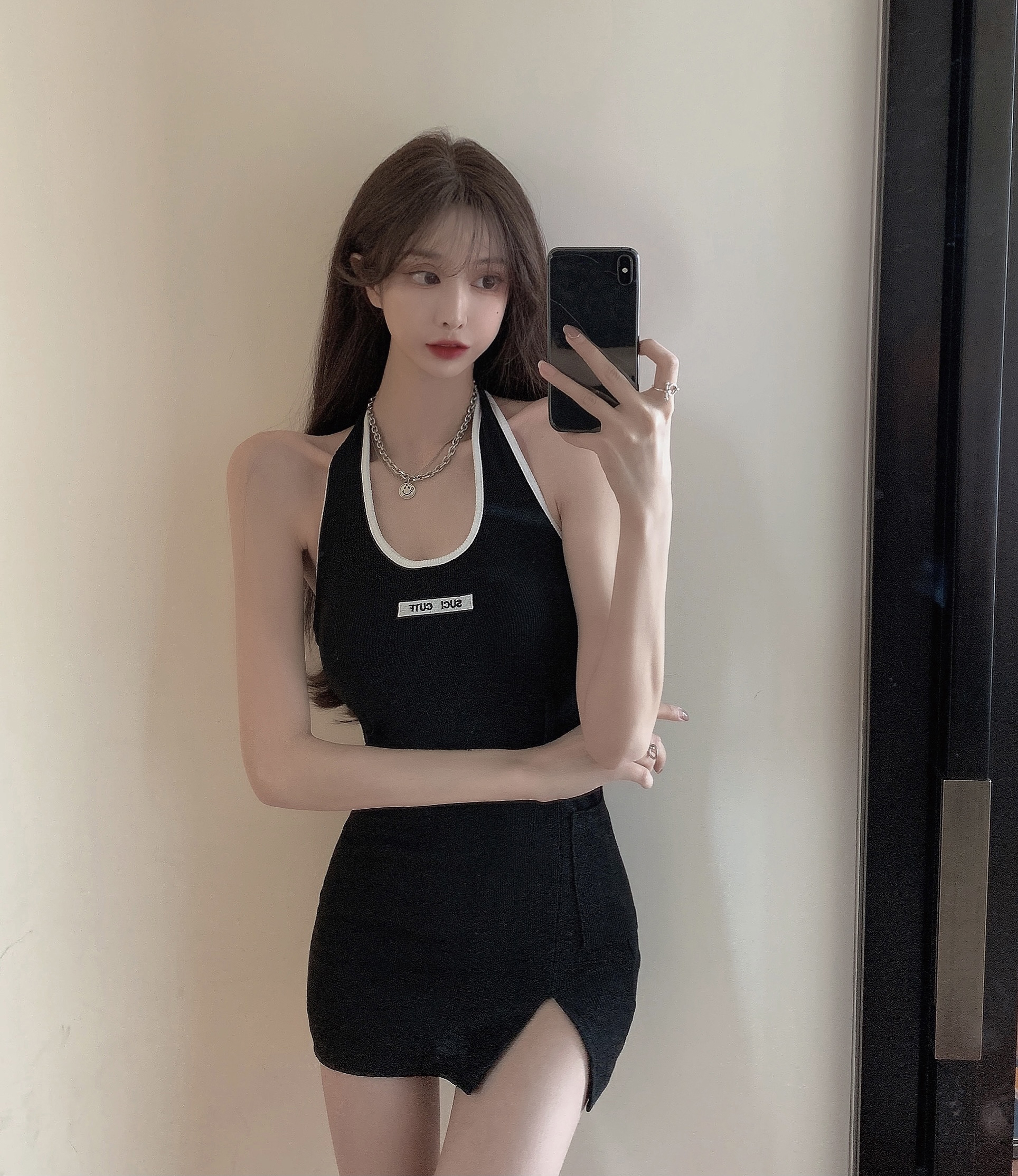 Halter Neck Dress Women'S Black Slim Slit Skirt Halter Neck Dress Women's Black Slim Slit Skirt