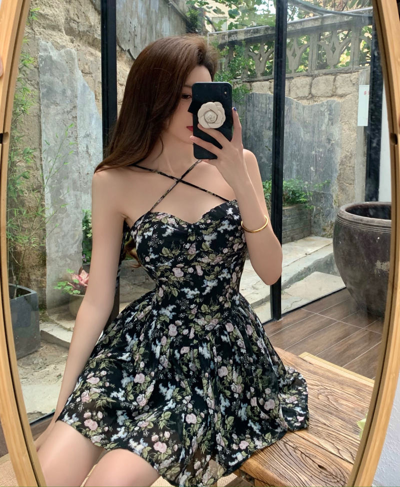 Floral Dress Women"S Chiffon Waist Down Sexy Pure Desire Style Suspender Skirt New Princess Skirt In Summer 