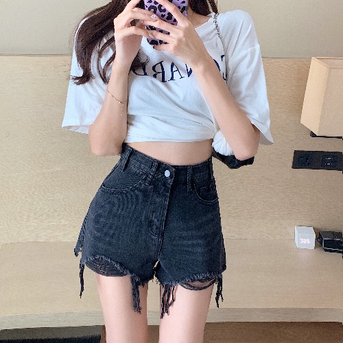 Ripped Raw Edge Jeans Women'S Summer Thin Hot Pants Black - Shop at LoveMi