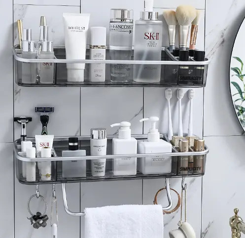 Wall-Mounted Triangle Storagex Rack Bathroom Shelf with Towel Bar