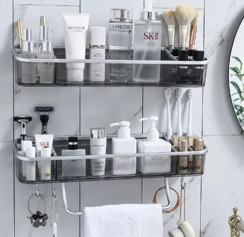 Wall-Mounted Triangle Storagex Rack Bathroom Shelf with Towel Bar
