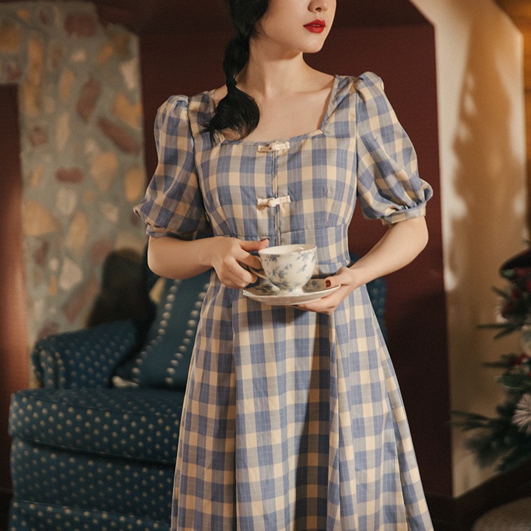 High Waist Princess Skirt With Square Neck And Short Sleeves