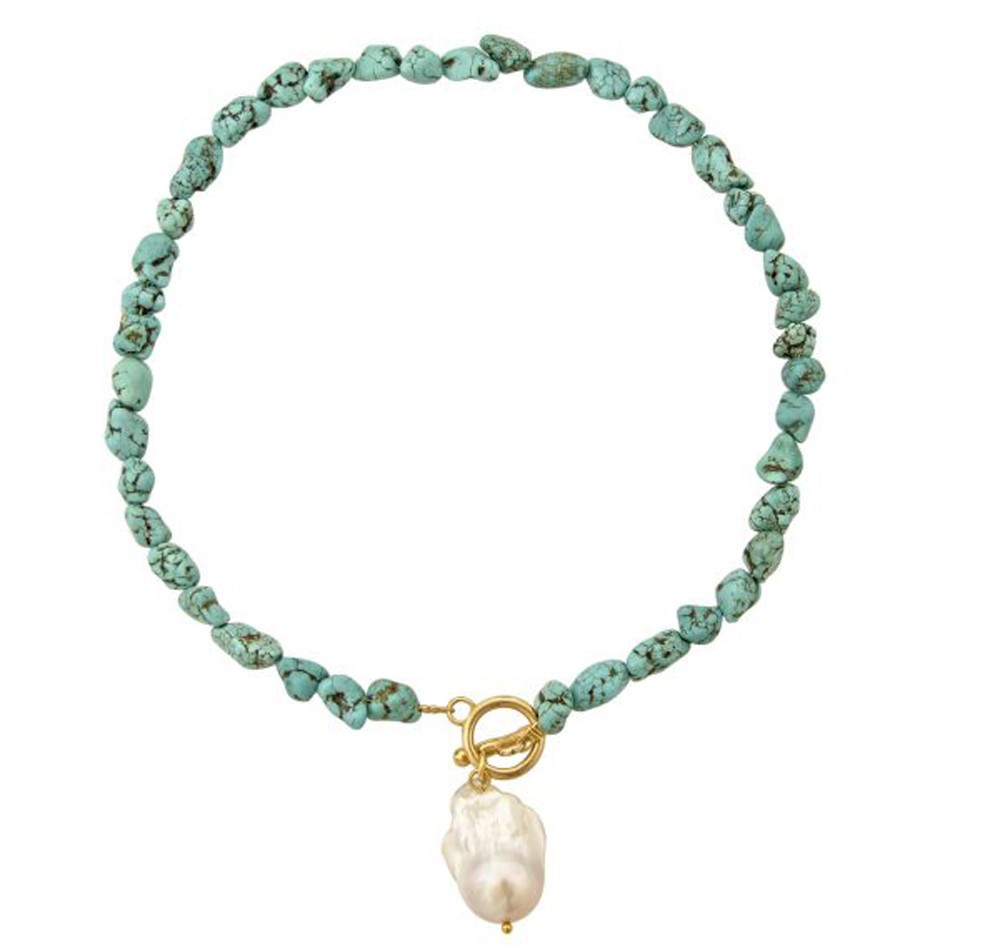 Imitation Freshwater Pearl With Turquoise Pendant Necklace