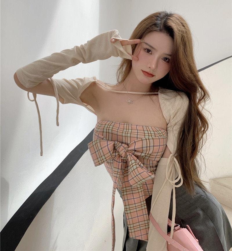 Plaid Bow Sexy Pure Desire Wind Wrap Bra Underwear Top