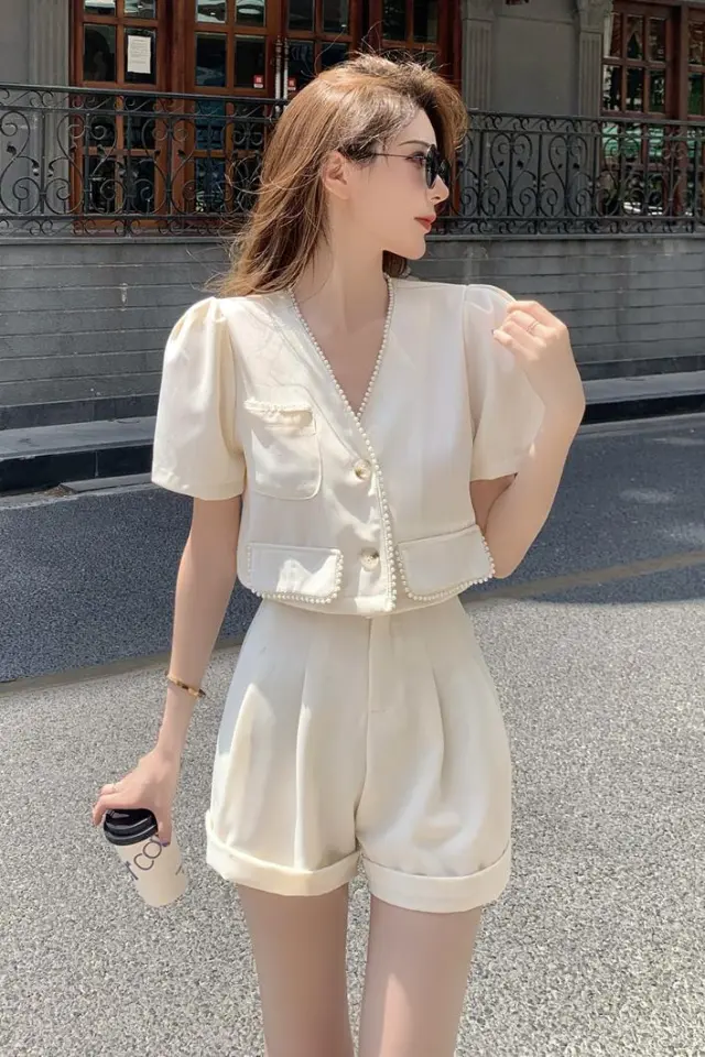 Ladies Temperament Suit Short Sleeve Shirt Fashion Casual White - Shop at LoveMi