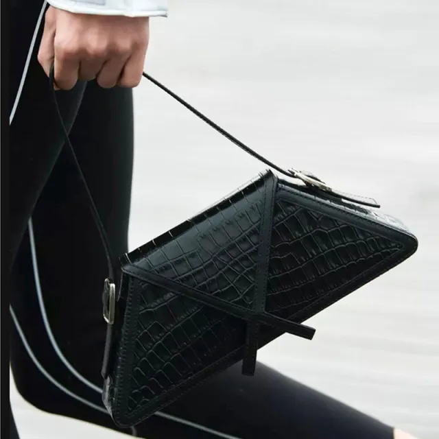 Panelled Trapezoid Underarm Bag Women Shoulder Bag Leather Luxury Black - Shop at LoveMi