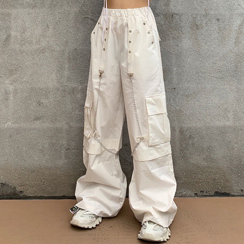 White Overalls Female Summer Thin Section Korean Students Loose Casual Mopping Pants High Waist Thin Straight Wide Leg Pants