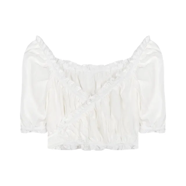 French Bubble Sleeve V Neck Shirt Women''S Summer Design Sense Minority Short Shirt White Bandage Short Sleeve Top White - Shop at LoveMi