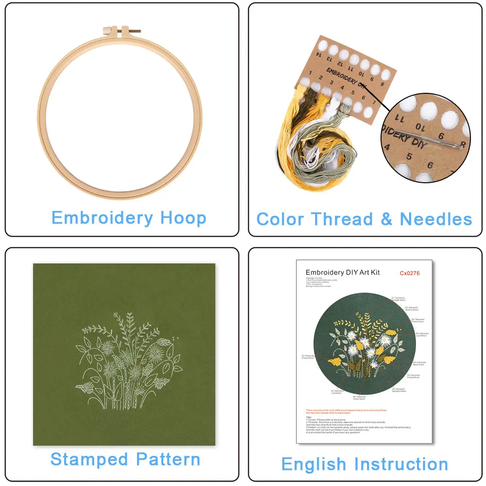 Green Floral Handmade Diy Embroidery Material Package