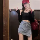 Denim Skirt-L