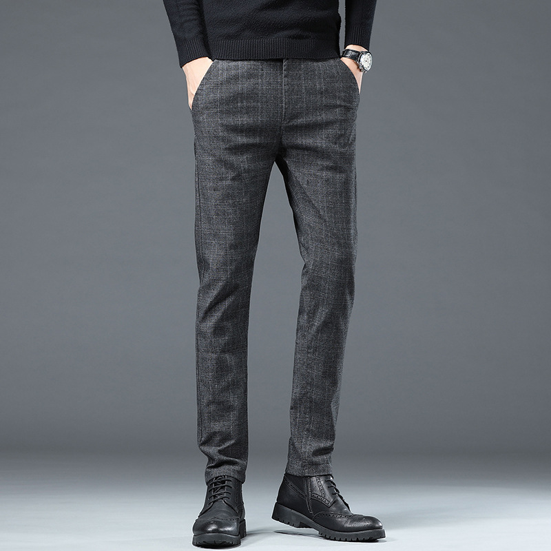 Business Youth Plaid Men'S Pants Slim Trousers