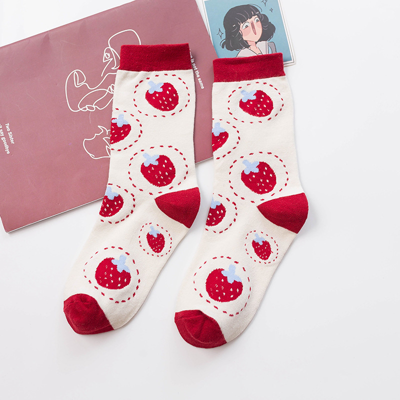 Title 7, Cute Girl Strawberry Cow Cartoon Socks