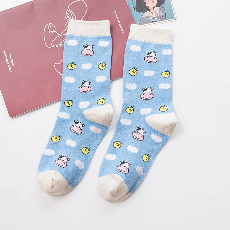 Title 9, Cute Girl Strawberry Cow Cartoon Socks