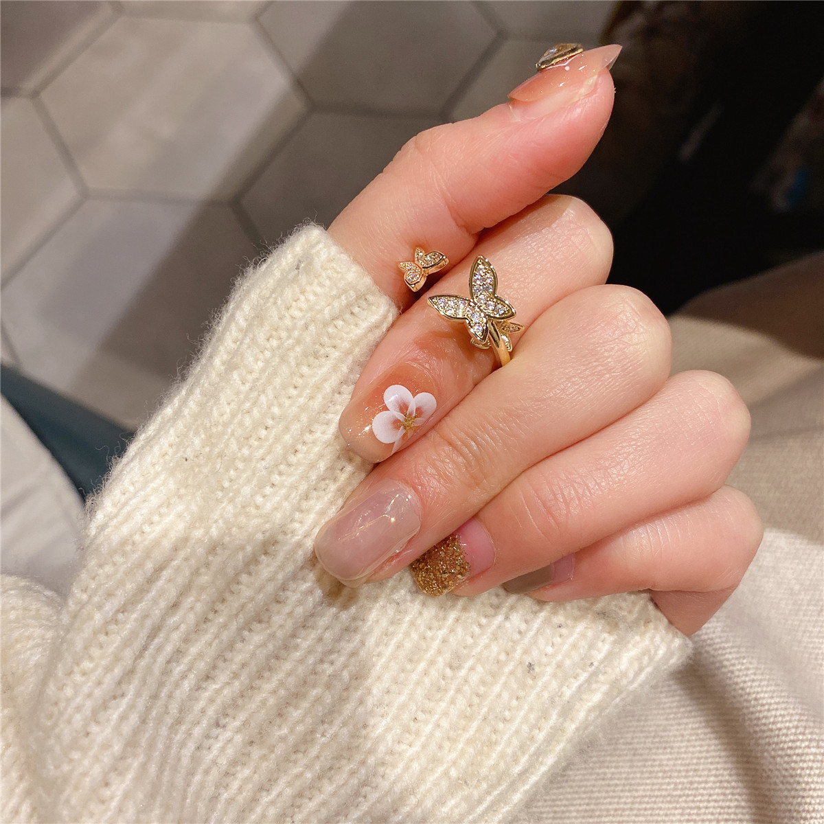 Light Luxury Micro Inlaid Opening Adjustable Butterfly Ring