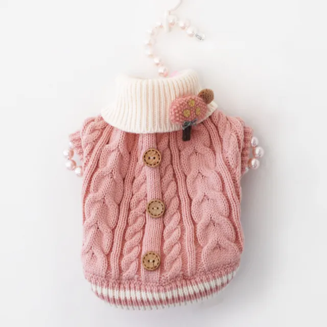 Classic Knitted Pet Sweater Overall Sweet Color Dog Clothes for Small Dogs Winter New Year's Dog Jacket Warm Luxury Cat Clothing Pink - Shop at LoveMi