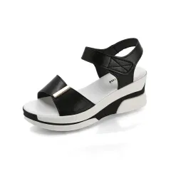 Fish Mouth Sandals Women's Platform High-heeled Wedge Velcro - Black - View 1