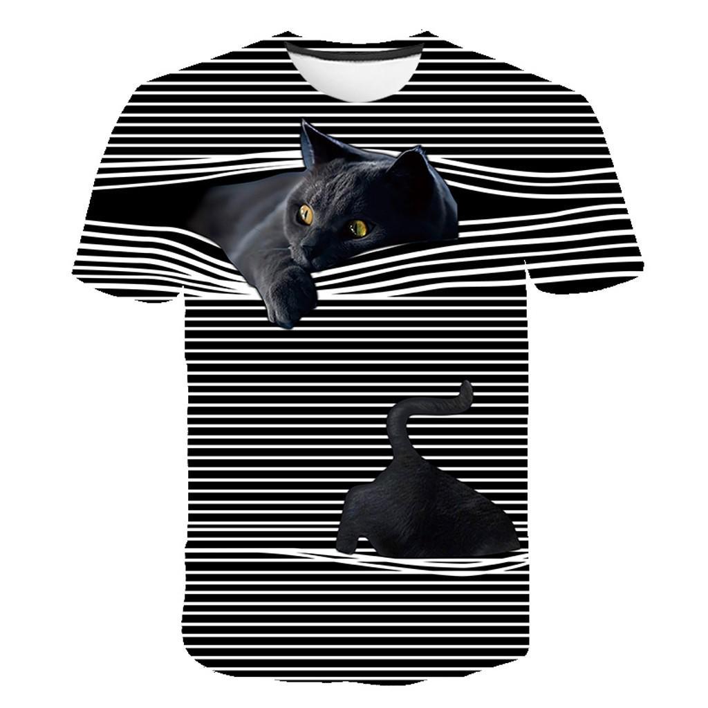 Title 2, Fashion 3D Kitten Striped Short Sleeve T-Shirt Top