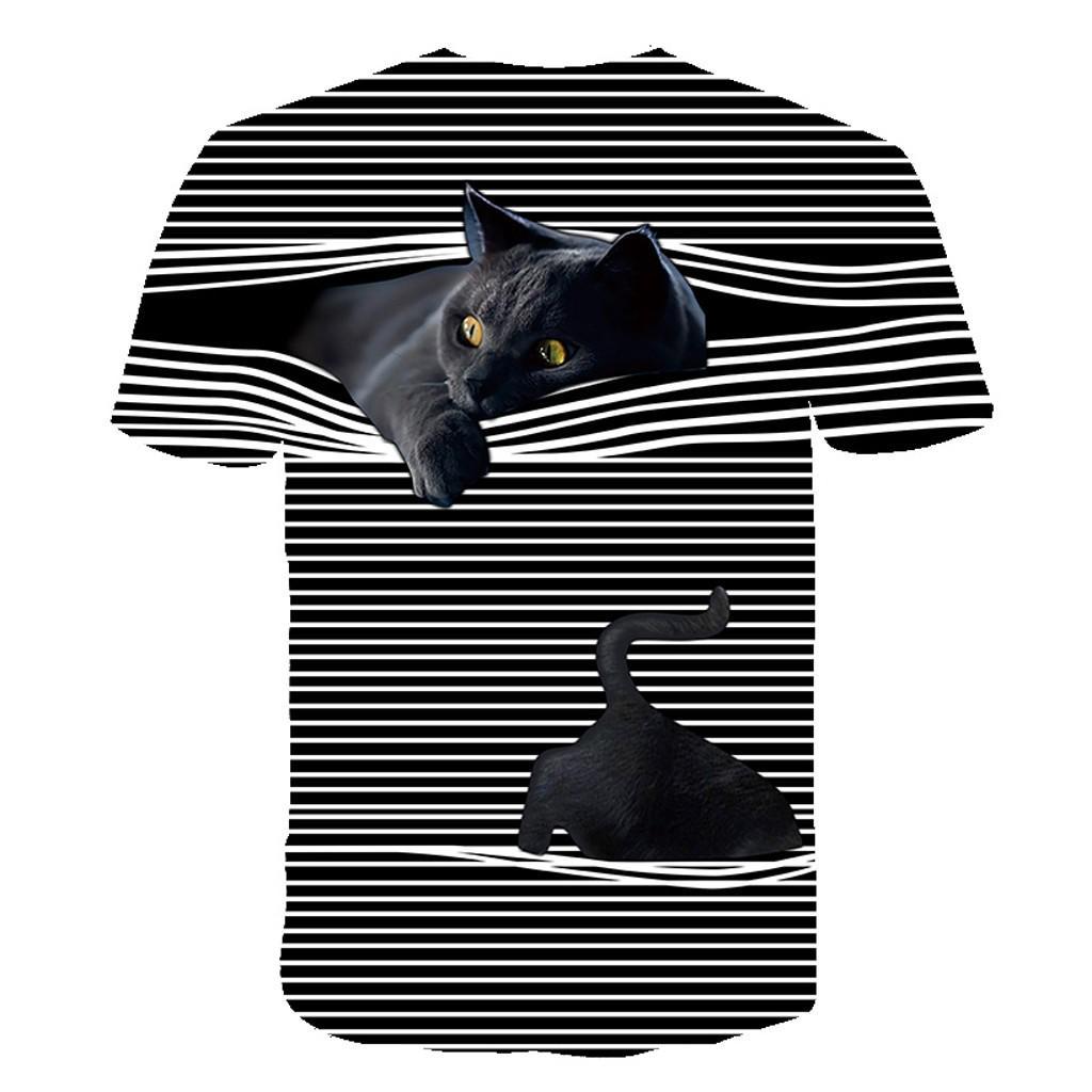 Fashion 3D Kitten Striped Short Sleeve T-Shirt Top