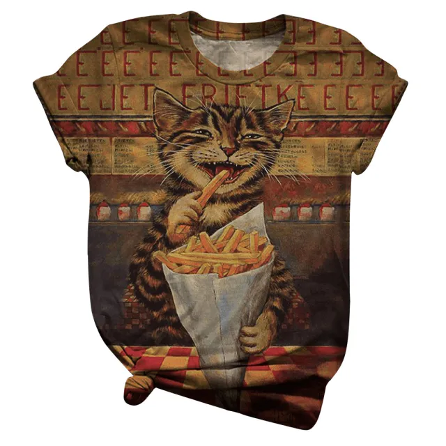 Animal Print Doraemon Summer Women'S Round Neck Short Sleeve Photo Color - Shop at LoveMi