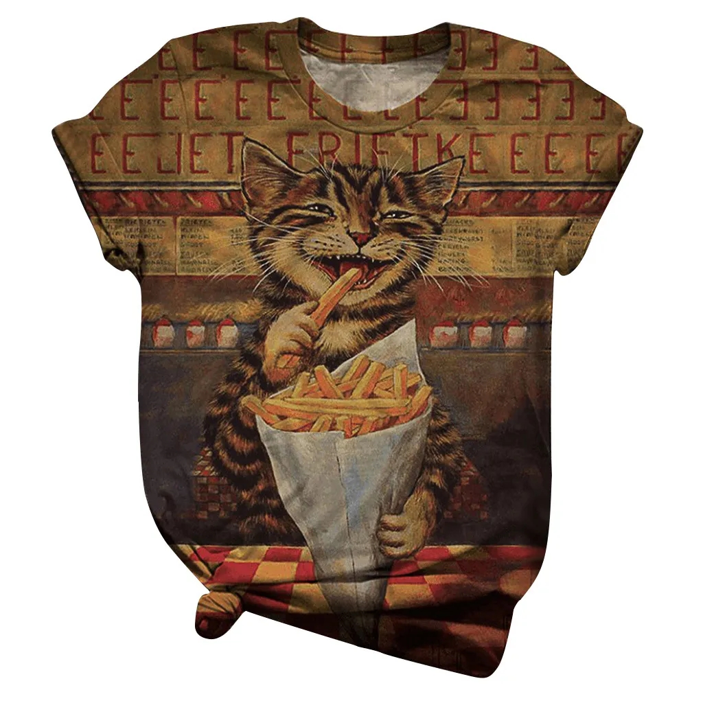 Animal Print Doraemon Summer Women'S Round Neck Short Sleeve - Photo Color