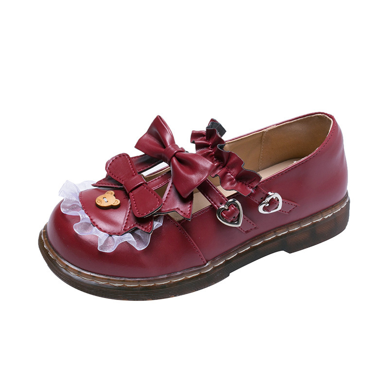 All Match Bow Lace Lolita Small Leather Shoes Red - Shop at LoveMi