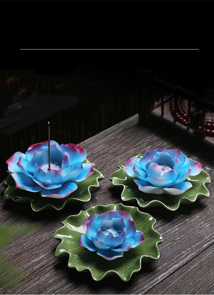 Ceramic Creative Incense Holder Handmade Lotus Leaf Water Lily Office Furniture Decoration