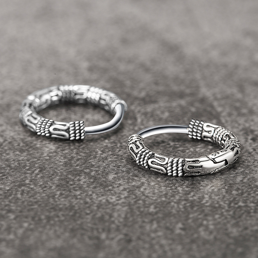 Thai Silver Old Vintage Round Chain Hemp Rope Chain Personalized Ear Ring Ear Buckle