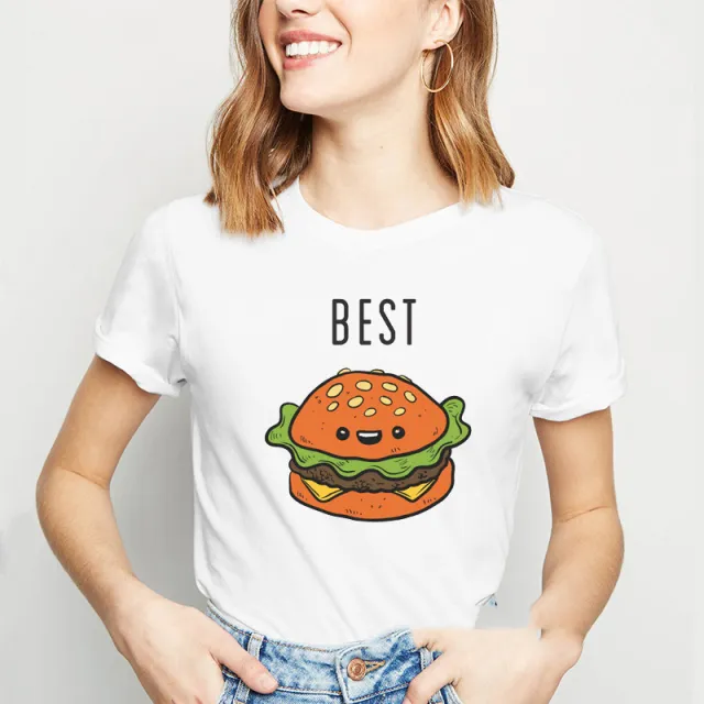 Short sleeved T shirt Women's Bottoming Shirt Through Friends Friends Printing Girlfriends Outfit 14143White - Shop at LoveMi