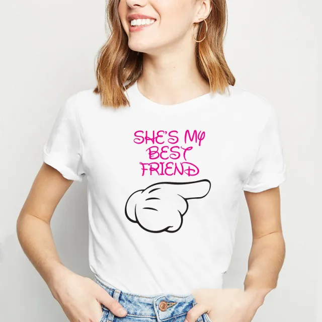 Short sleeved T shirt Women's Bottoming Shirt Through Friends Friends Printing Girlfriends Outfit 14145White - Shop at LoveMi