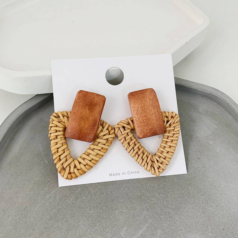 Cross-Border Hot Sale Wooden Round Rattan Earrings Bohemian Geometric Earrings European And American Personality Earrings