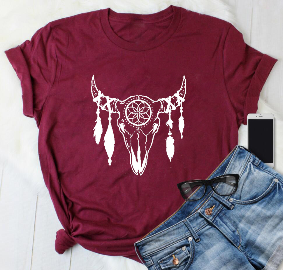 Personalized Bull Head Decorative Pattern Short Sleeves