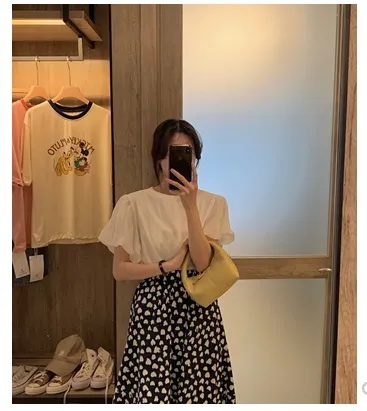 Bubble Sleeve T Shirt Short Sleeve Female Design Sense Small Crowd White - Shop at LoveMi