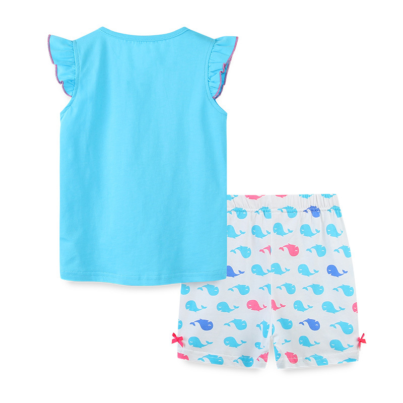 Children'S Short-Sleeved Suit Girls T-Shirt Suit Cartoon Round Neck Children'S Suit Knitted Cotton
