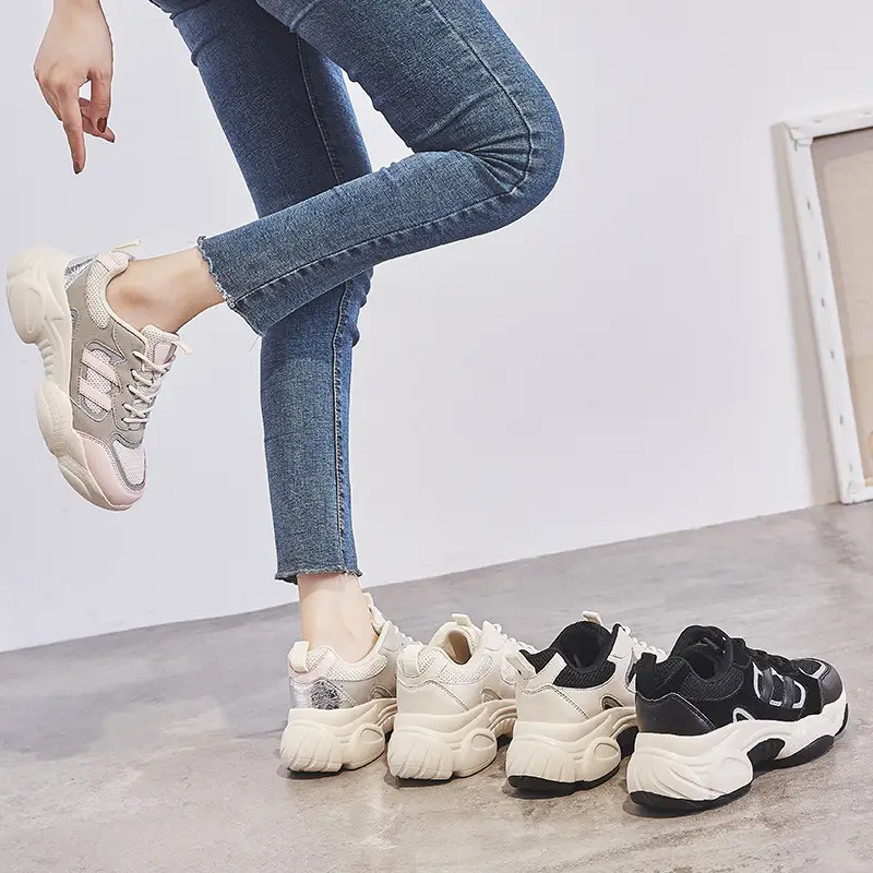 Casual Breathable Mesh Fluorescent Platform White Shoes