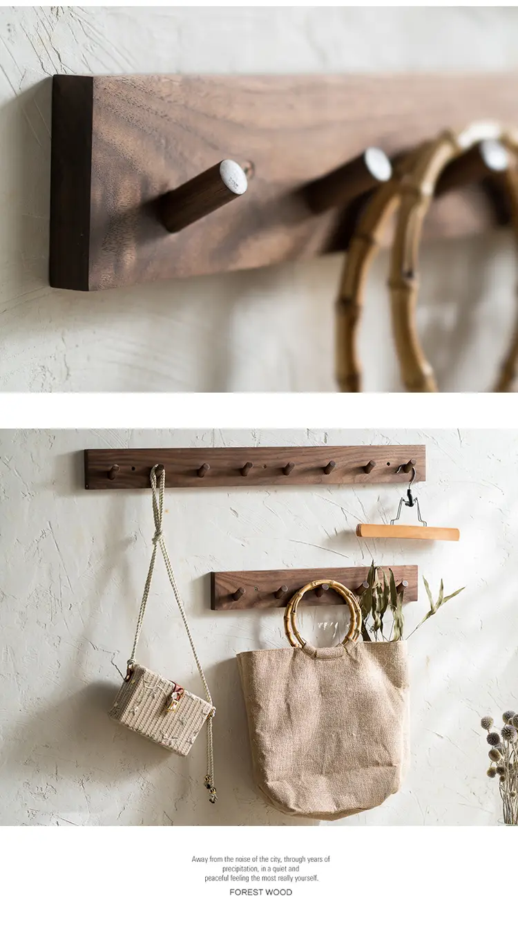 Japanese Style Black Scarf Hanger Walnut Coat Hook
