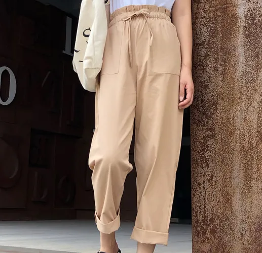Cotton Cropped Trousers Women Loose Harem Pants casual Pants Thin Section Khaki - Shop at LoveMi