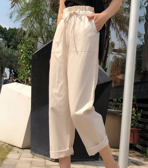 Cotton Cropped Trousers Women Loose Harem Pants casual Pants Thin Section Apricot - Shop at LoveMi