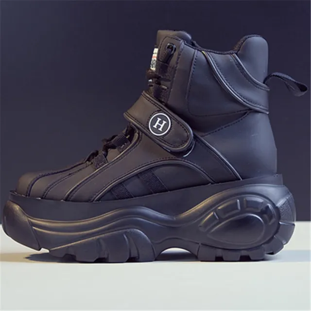 European Women's Shoes New Style Spring New Sports Shoes Women's Thick Soled Inner Increase High Top Hip Hop Casual Shoes Women Black - Shop at LoveMi